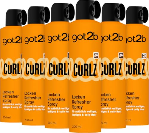 got2b Curlz Refresher Spray (6x 200 ml), Locken-Spray für natürlich welliges & coily Haar, Styling Spray für geschmeidig-glänzende Locken, silikonfrei