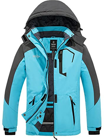 Wantdo Giacca da Sci Impermeabile Cappotto da Escursionismo Outdoor Giaccone Sport Invernale Parka in Pile Imbottita Calda Donna Blu M