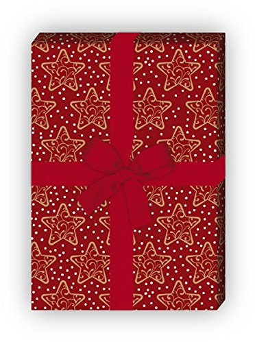 Kartenkaufrausch Winter Weihnachtspapier, Geschenkpapier Set zu Weihnachten mit Ornament Sternen, rot, für tolle Geschenk Verpackung, Designpapier, scrapbooking, 4 Bogen, 32 x 48cm