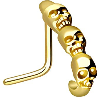 PIERCINGLINE Chirurgenstahl Nasenpiercing 3 Totenköpfe Piercing Nase Stecker Goldfarben