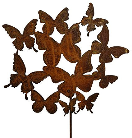 Vosteen Gartenstecker Dekostecker Edelrost - Gartendeko Rost - Motiv Schmetterling Schwarm