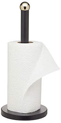 MasterClass Black Kitchen Roll Holder with Brass Effect Accents, Stainless Steel, 15 x 15 x 35 cm