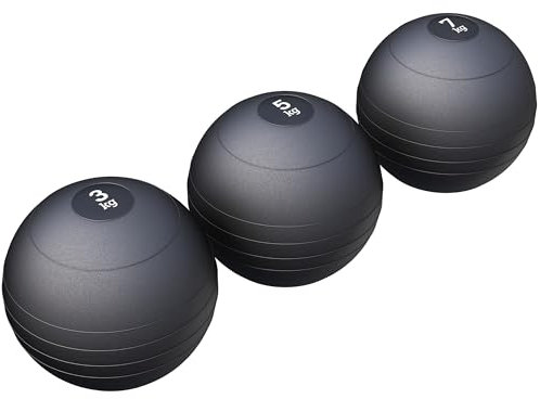 GORILLA SPORTS® Slamball-Set Gummi Schwarz 15 kg – 3 Medizinbälle Schwarz 3 + 5 + 7 kg