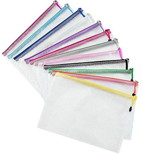 Plastic Wallets A4 Zip Wallets - 12PCS Plastic Folders Zip Lock Bags A4 Zip Folder Document Wallet Zipper File Bags for Household Bills, Receipts, Important