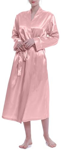 Lavenderi Peignoir de bain long classique en satin pour femme - rose - X-Large