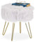 Relaxdays Fellhocker, Kunstfell, Metallgestell, rund, flauschig, eleganter Schminktischhocker, HxD 40 x 38 cm, weiß/Gold