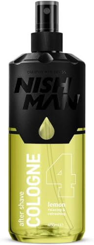 NISHMAN Aftershave Cologne 04 - Lemon 400ml – Refreshing After Shaving Spray Lotion for Men - Scent of Traditional Lemon, Eucalyptus, Rose, Musk - Mens After Shave Cologne