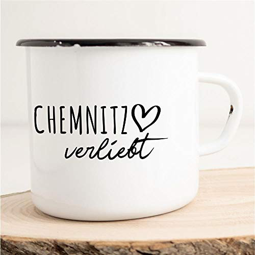 Huuraa Emaille Tasse Chemnitz Geschenk Kaffeebecher Vintage 300ml Chemnitz Geschenkidee