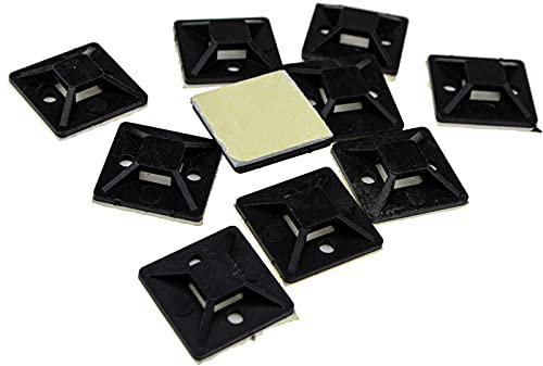 Cable Tie Base 25mm x 25mm Self Adhesive Small Black [10 Pack] [10 Pack : 25mm]