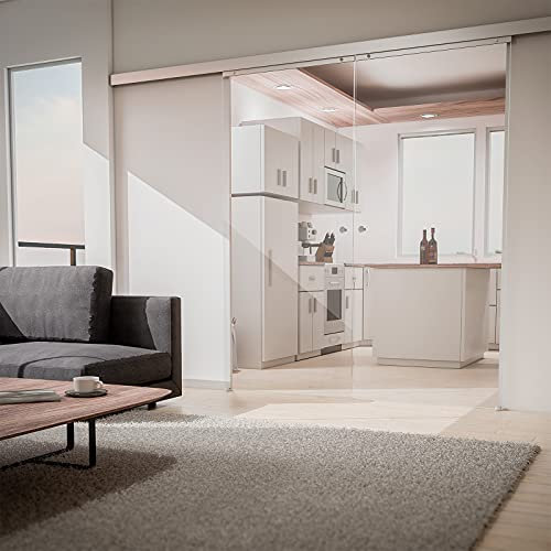 inova Doppel-Glas-Schiebetür 2-Flügelig 1760 x 2035 mm Klarglas Alu Komplettset mit Lauf-Schiene und Griffknopf beidseitige Einzugsdämpfung