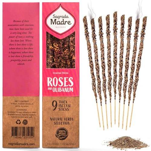 Sagrada Madre, Encens artisanal à base d'oliban et de roses, idéal pour la méditation et la pleine conscience, 9 bâtonnets