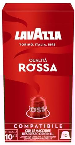 Lavazza Qualità Rossa, vollmundiger und ausgewogener Espresso, 10 Kapseln, Nespresso kompatibel