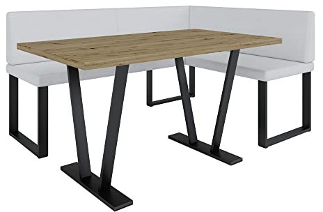 Eckbank Akiko Metal mit Tisch - Eckbankgruppe für Ihrem Esszimmer, Küche modern, Sitzecke, Essecke. Perfekt für Küche, Büro und Rezeption. Solide und Starke Verarbeitung. (Soft 17, 168x128 rechts)