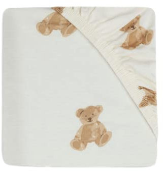 Jollein Spannbettlaken Jersey - Für Wiegen - Teddy Bear - 40/50x80/90cm - 100% Baumwolle - Spannbetttuch - Teddy Bär Print
