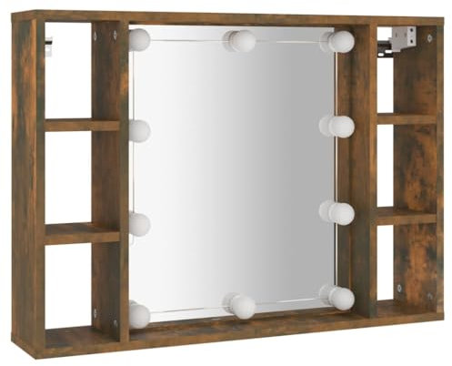 vidaXL Spiegelschrank mit LED, Wandschrank für Badezimmer, Badschrank mit viel Stauraum, Badezimmerschrank Spiegel Badmöbel Wandmontage, Räuchereiche
