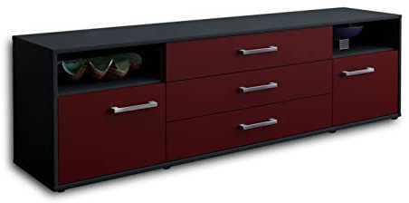 Lqliving TV-Board Lowboard Bettina, Korpus in anthrazit matt, Front im trendigem Rot, Bordeaux (180x49x35cm), mit Metall Griffen, Made in Germany