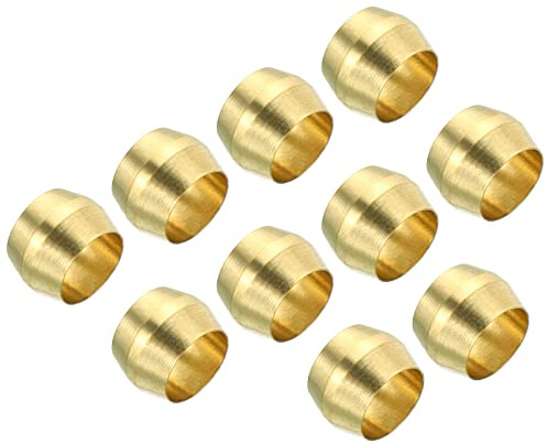 PATIKIL 1/4 Inch Brass Compression Sleeves Ferrules, 50 Pack Brass Fittings for Air Water Gas Pipe