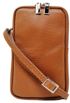 Porta Cellulare Tracolla Donna in Vera Pelle, Porta Cellulare da Collo con Tracolla Regolabile e Removibile Modello Smarty, Cuoio