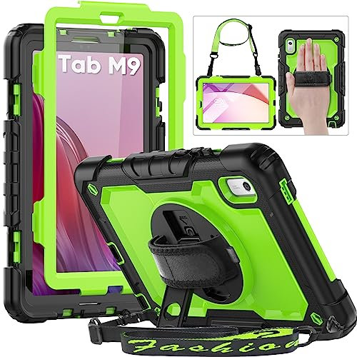 HXCASEAC Case for Lenovo Tab M9 2023 (TB-310FU), with Screen Protector/Rotating Hand Strap/Sturdy Stand, Protective Cover for Lenovo M9 Tablet Case 9 inch, Green