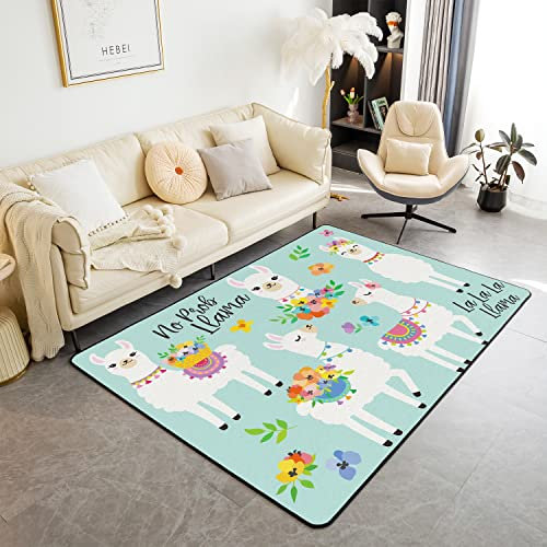 Loussiesd Nette Lama Wohnzimmerteppich 100x150 cm Karikatur Lama Alpaka Wohnzimmer Teppiche für Schlafzimmer Home Decor Südamerikanische Tiere Druck Teppich Ultra Weiche rutschfeste Innenbodenmatte