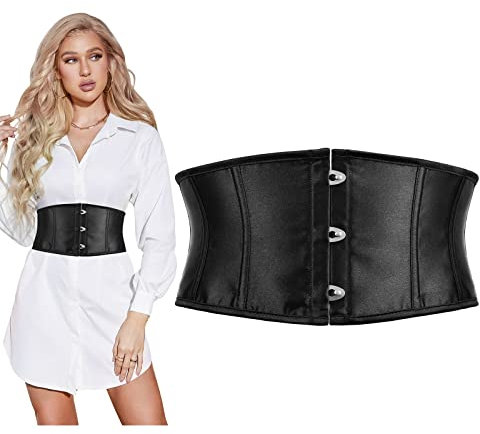 SUOSDEY Damen Korsett Gürtel, Breite Taille Gürtel für Kleid Cosplay Krawatte Waspie Gürtel Schwarz