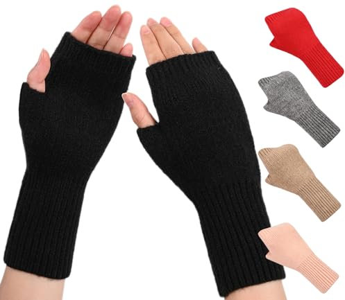 QICEDER Damen Fingerlose Handschuhe, Warmer Halb Strickhandschuhe Winter Pulswärmer Armstulpen Strick Kurzer Gestrickte Stulpen Fäustlinge mit Fingerdaumenloch
