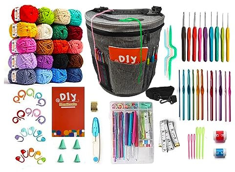 SusggO 81-teiliges komplettes Häkelset mit Zubehör für Anfänger, Amigurumi-Häkelset – Kit mit Kugeln, Fäden und Tragetasche – DIY für Anfänger