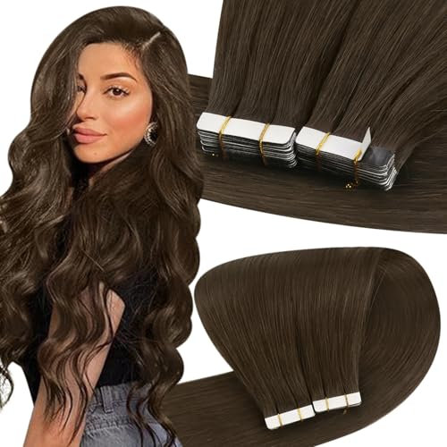 Easyouth Tape in Extensions Echthaar 24 Zoll Tape Echthaar Extensions Braun Haar Erweiterungen Unsichtbar Dunkelstes Braun #2 50g 20 Stücke