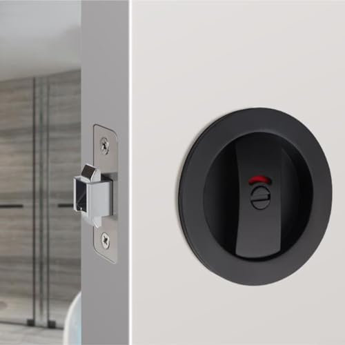 Serratura per porta scorrevole rossa e verde, serratura circolare a doppio gancio, serratura per porta scorrevole per bagno (colore nero)