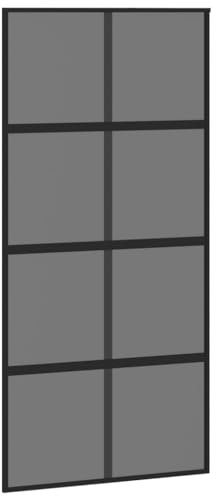 vidaXL Schiebetür, Glasschiebetür mit Metallrahmen, Schlank Glastür Tür mit Zubehör, Innentür Zimmertür, Schwarz 102,5x205 cm Hartglas Aluminium