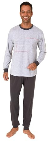 Normann Eleganter Herren Langarm Schlafanzug Pyjama mit Bündchen und Frontprint