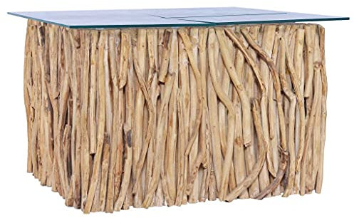DIGBYS Couchtisch mit Glasplatte 66x66x40 cm massiv Teakholz