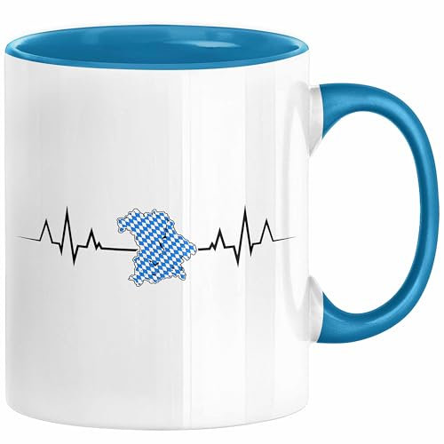 Bayern Tasse Geschenk Bayrische Liebe Geschenkidee München Herzschlag Tasse Kaffee-Becher Krug (Blau)