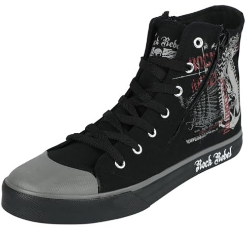 Rock Rebel by EMP Unisex Schwarze Sneaker high mit Prints und seitlichem Reißverschluss EU38