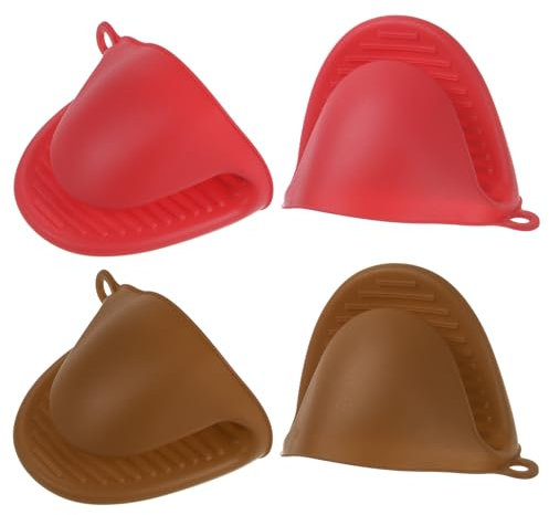 QUARKZMAN 2 Par Mini Silicona Horno Mitones 110x85x70mm Pequeños Calor Resistentes Goma Aire Freidora Guantes para Cocina y Hornear, Rojo Marrón