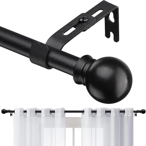 Bastone Tende, 71-157cm Bastoni per Tende con Staffe Regolabili in Diametro 16mm in Acciaio Inossidabile, Aste per Tende Set con Terminale Rotondo per Camera da Letto, Soggiorno, Cucina/Nero Opaco