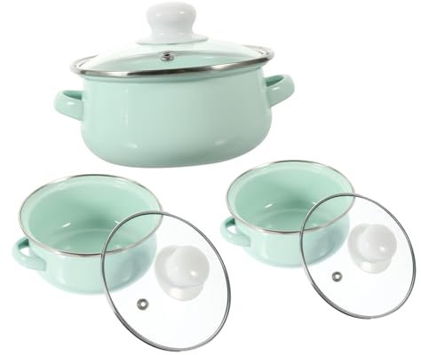 RORPOIR 3Pièces Casserole Émaillée Multi Usages avec Double Poignées Pot à Soupe Plat Marmite de Cuisine Émail Ustensile de Cuisine Pratique pour Cuisiner