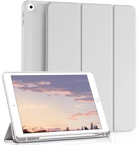 MUDROCK Hülle für iPad 9. / 8. / 7. Generation, Hülle mit Stifthalter für iPad 10.2 Zoll Modell 2021/2020 / 2019, Ultradünne TPU Schutzhülle, Automatischer Schlaf/Aufwachen, Grau