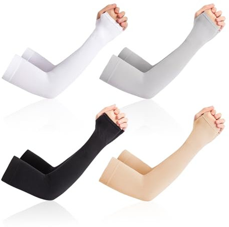 HDGSAFD 4 pares de mangas de protección solar, mangas de dedo con gancho, protección solar de verano, mangas de hielo, manga larga unisex, Blanco, Talla única