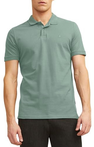 JACK & JONES Men's Polo Tshirt Casual Cotton Collared Neck Short Sleeve Tee Top for Men, Green Colour, Size- S