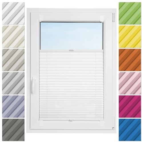 Estika Plissee ohne Bohren zum Kleben – 60 x 200 cm – Weiß – Selbstklebende Montage, moderner Sichtschutz für Fenster, Jalousie für Fenster ohne Bohren
