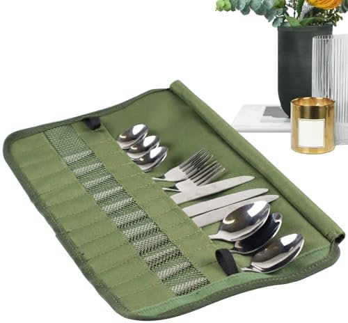 38x25cm Multi-Function Cutlery Bag - Camping Cutlery Pouch Cutlery Storage Bag with 13 Pockets, Camping Cutlery Roll Pouch, Camping Equipment Cutlery Pouch, Cooking Utensil Set Bag for Traveling