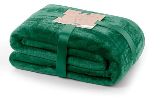 DecoKing Couverture Polaire 220 x 240 cm Plaid Doux en Microfibre pour Lits Canapés Chaises et Divans Style Scandinave Chaude Légère et pour Toutes Les Saisons Vert Bouteille Mic