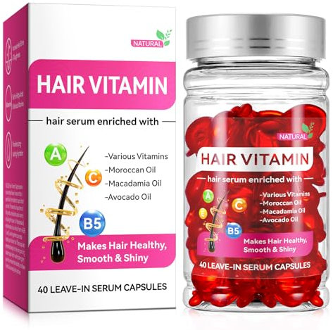 40PCS Hair Vitamin Serum Capsules, Hair Treatment Serum Enriched with Vitamins A C E and Moroccan, Macadamia & Avocado Oil, Restores Dry Frizzy Hair, Hydrates, Repair Damaged and Smooth Shiny Hair