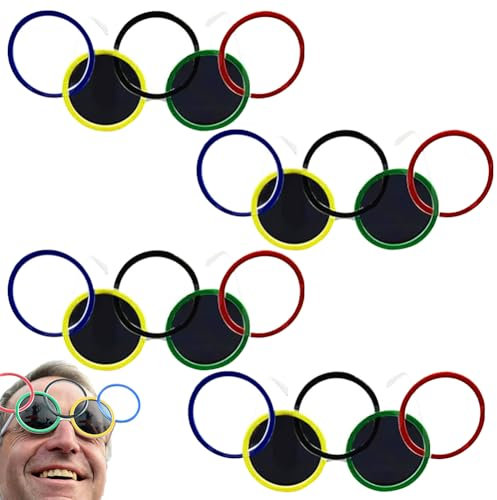 Olympische Sonnenbrille,Brille Für Olympische Ringe 2024, Brille Für Olympische Party, Sportdekorationsspiel, Sonnenbrille Für Olympische Ringe,Sportbrille, Sommersportaktivitätsparty (4 Stück)