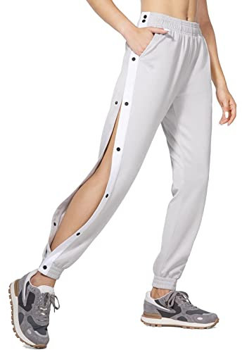 Pantaloni Con Spacco Laterale Donna, Pantaloni Con Bottoni Laterali, Tuta Donna Con Bottoni A Scatto Laterali Vita Alta Sportive Tinta Unita Con Tasche Moda Curvy Casual