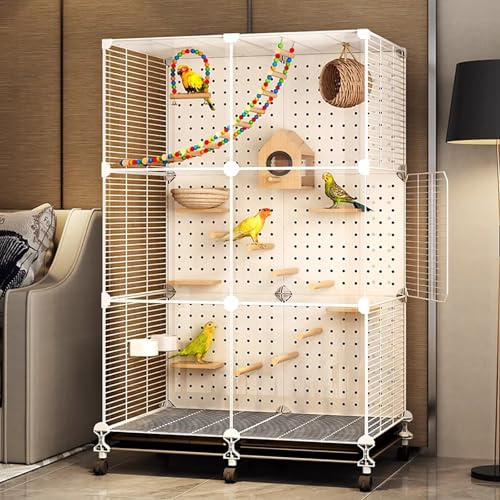 WXXSHGDW Wellensittich Käfig, Papageienkäfig, Vogelkäfig Groß, Vogelvoliere mit Rädern, Vogelnest, Leiter, Schaukel, Tablett, für Sittiche, Kanarienvögel, Nymphensittiche, Unzertrennliche, Conures