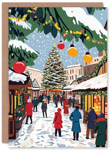 Artery8 Festive Holiday Market Decorated Tree Blank For Him Or Her Art Xmas Festive Christmas Card