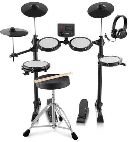 VEVOR Set di Batteria Elettronica, 15 Kit di Batteria 150 Suoni, Set di Batteria Elettronica Rullante Silenzioso 203,2 mm con Supporto USB MIDI con Piatti Bacchette e Cuffie, Principianti e Adulti
