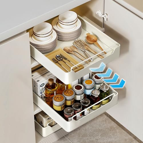 HOTOOLME 2er set Teleskopschublade Nachrüsten Ausziehbarer Schrank Organizer Pull Out Cabinet Kleben Schrank Schubladen Ausziehbar teleskopschublade 43cm tief für küchenschrank kleiderschrank